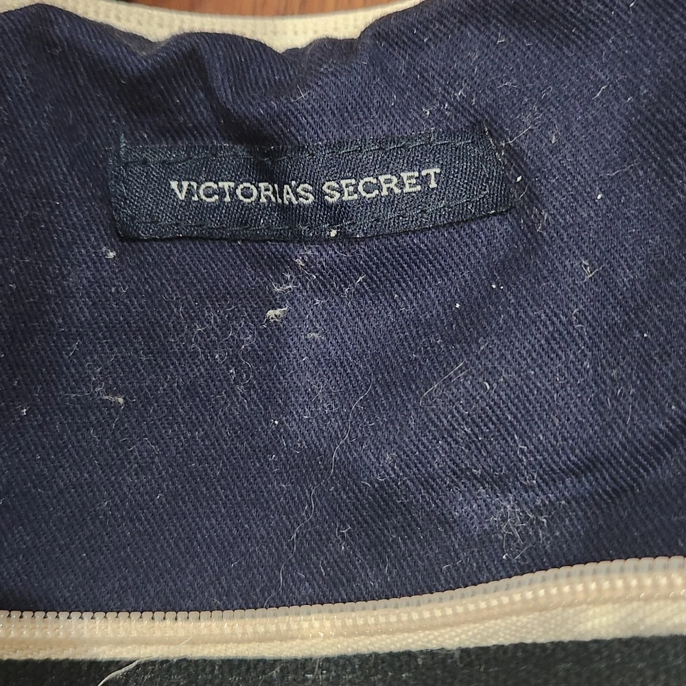 VS Y2K cream dark blue striped canvas weekender - Picture 5 of 6